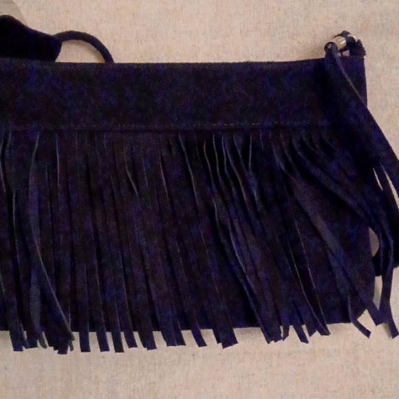 (NWT) D'margeaux- Blk Fringe Genuine Brush Leather Shoulder Strap Purse - Picture 6 of 7